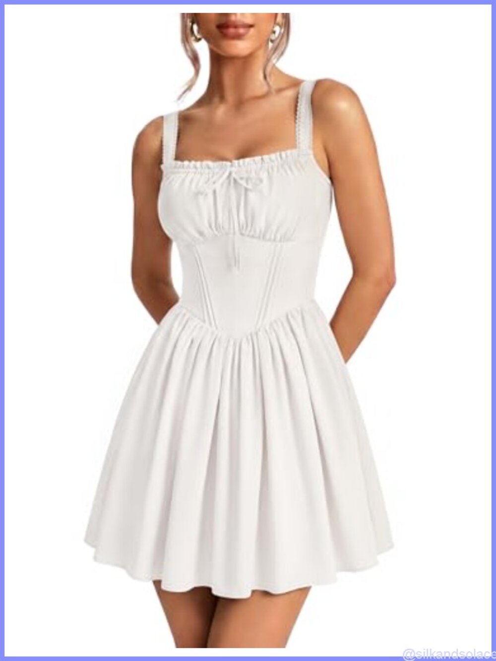 Corset Mini Dress Adjustable Straps Square Neck Boned Bodice with Pockets